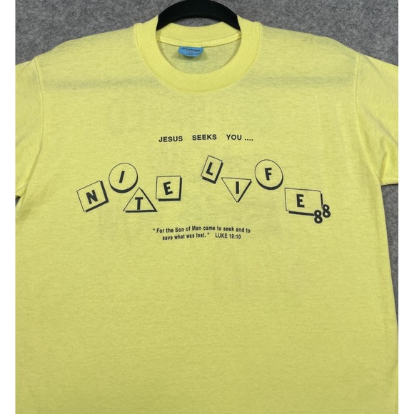 Vintage 80s Jesus T Yellow Medium Stedman - Picture 3 of 15